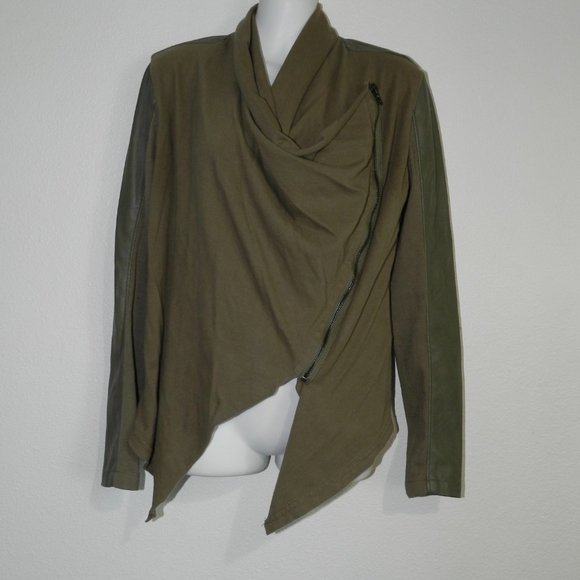 Blank NYC mixed material faux leather jacket with multiple looks in olive green - Picture 1 of 7